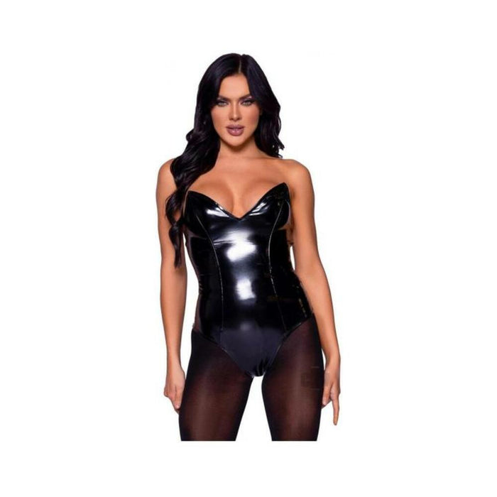 Vinyl Boned Bodysuit Sm Black