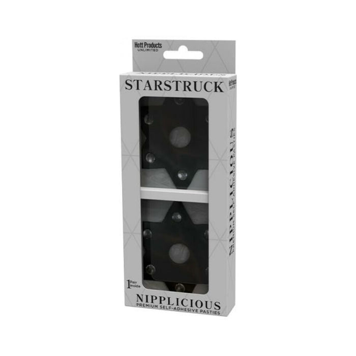 Nipplicious Starstruck Star-shaped Leather Pasties With Studs & Nipple Hole Black