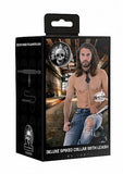 Ouch! Skulls & Bones Neck Chain With Spikes And Leash Black