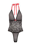 V Plunge Lace & Mesh Teddy Black OS