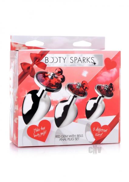 Red Gem With Bells Anal Plug Set
