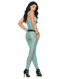 Crochet Pothole Bodystocking Open Crotch Blue O/S