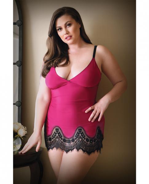 Curve Melanie Lace Trim Chemise & G-string Raspberry 3x/4x