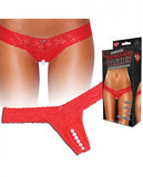 Crotchless Panties Thong Pearl Beads Red M/L