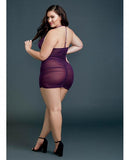 Ruched Front Zipper Chemise with G-String Plum Qn