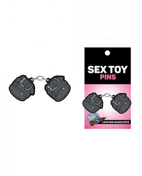 Wood Rocket Sex Toy Leather Handcuffs Large Pin - Black