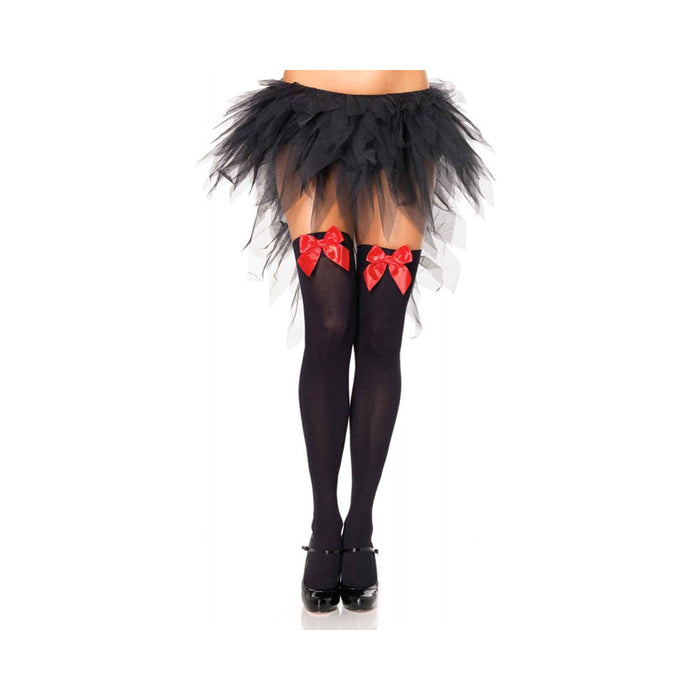 Nylon Over The Knee W/bow O/s White/red