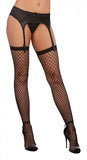Fishnet Plaid Thigh High Stockings Black O/S