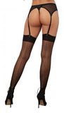Metallic Back Seams Thigh High Stockings Black O/S
