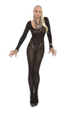 Long Sleeves Bodystocking Open Crotch Black Qn