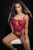 1pc Butterfly Teddy W/ Daring Lace-up Front Thong Red Berry